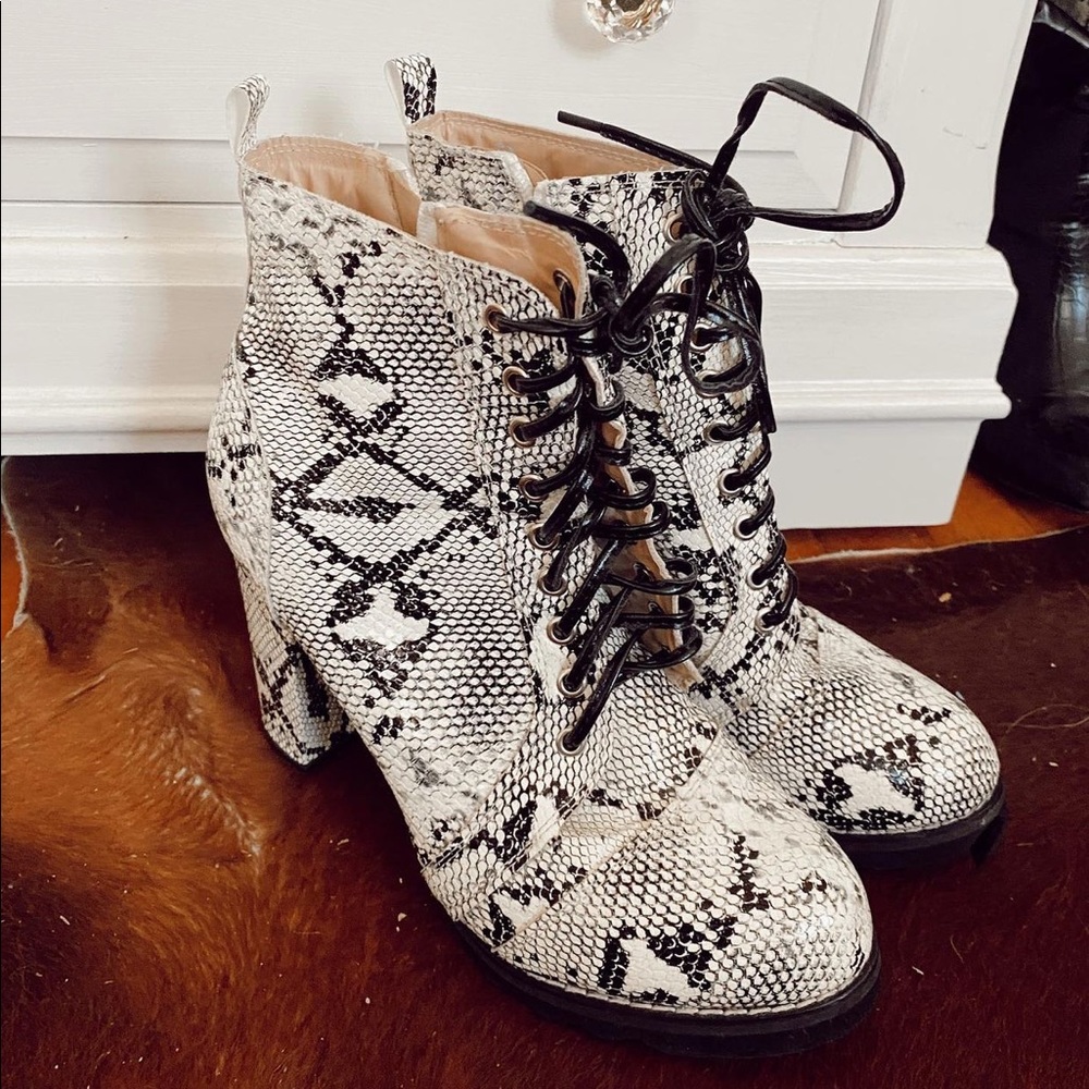 Snakeskin Lace Up Booties